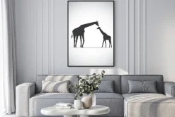 Plakat: Vector sylwetka żyrafy matki z dzieckiem