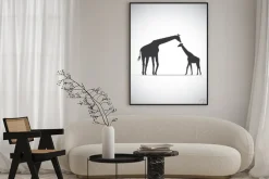 Plakat: Vector sylwetka żyrafy matki z dzieckiem