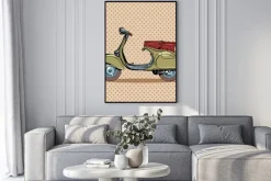 Plakat: Vespa na tle kropek