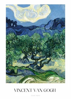 Plakat: Vincent van gogh drzewa oliwne z alpami w tle
