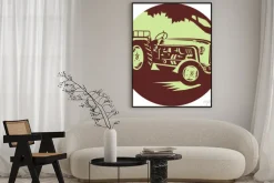 Plakat: Vintage ciągniki rolnicze koło drzeworyt