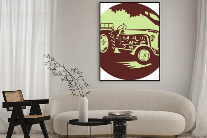 Plakat: Vintage ciągniki rolnicze koło drzeworyt