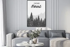 Plakat: Vintage etykiety tekstowe lasów na zimowy krajobraz drzewa