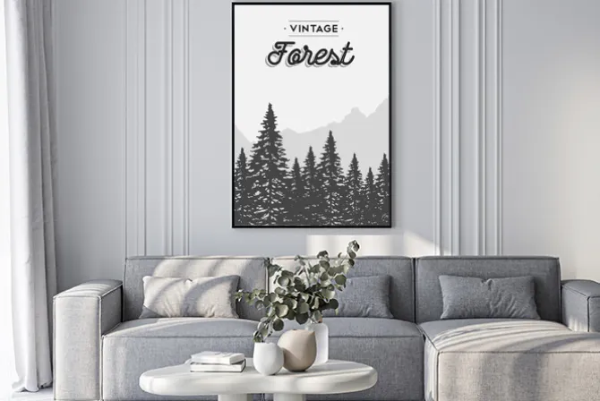 Plakat: Vintage etykiety tekstowe lasów na zimowy krajobraz drzewa