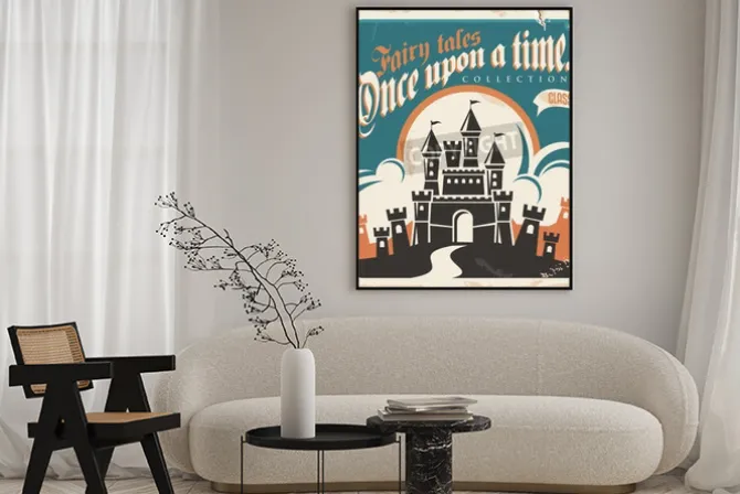 Plakat: Vintage fairy tales vector poster design retro castle illustration