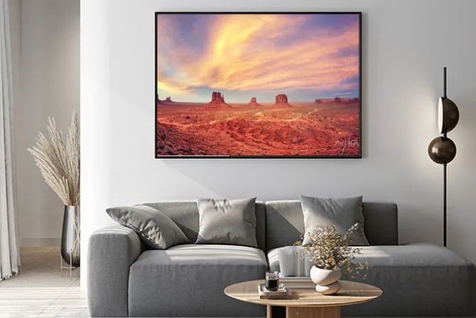Plakat: Vintage stonowanych monument valley po zachodzie słońca, usa