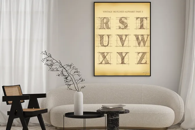 Plakat: Vintage wyciągnąć rękę alfabet