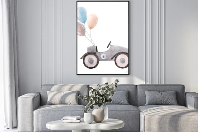 Plakat: Watercolor baby car illustration