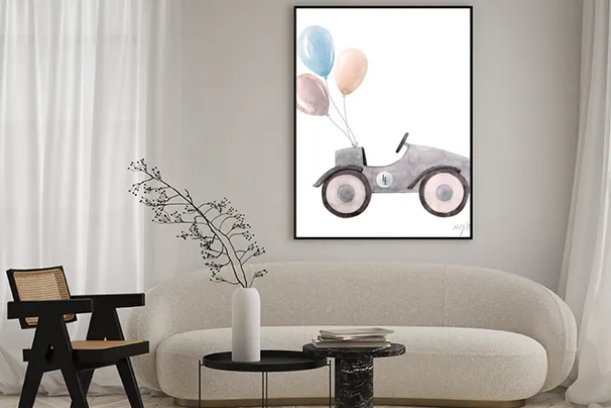Plakat: Watercolor baby car illustration