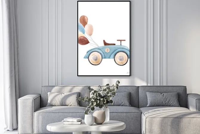 Plakat: Watercolor baby car illustration