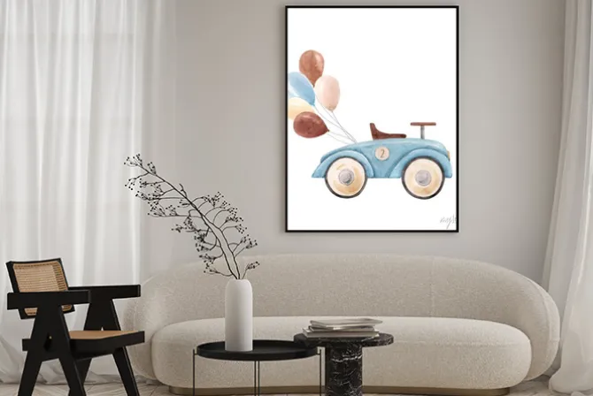 Plakat: Watercolor baby car illustration