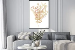 Plakat: Watercolor composition with plants and leaves in pastel color.
