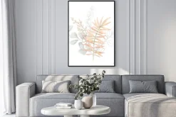 Plakat: Watercolor composition with plants and leaves in pastel pink