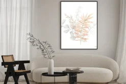 Plakat: Watercolor composition with plants and leaves in pastel pink