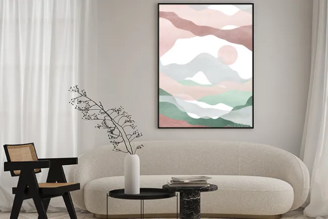 Plakat: Watercolor creative minimalist hand painted landscape composition,