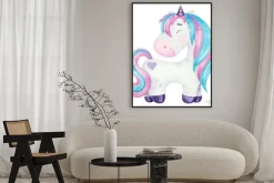 Plakat: Watercolor cute unicorn illustrations pink and blue isolated