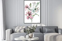 Plakat: Watercolor flowers lilies. floral bouquet, clip art. arrangement