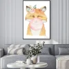 Plakat: Watercolor forest cartoon isolated cute baby fox, animal with