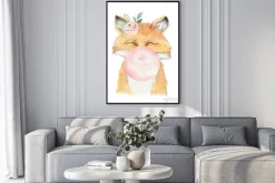 Plakat: Watercolor forest cartoon isolated cute baby fox, animal with