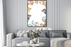 Plakat: Watercolor frame with cute cartoon animals of africa. template