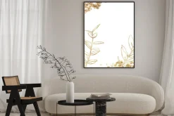 Plakat: Watercolor golden card with linear branch. hand painted holiday