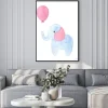 Plakat: Watercolor hand painted cute blue and pink cartoon elephant with