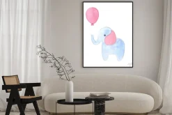 Plakat: Watercolor hand painted cute blue and pink cartoon elephant with