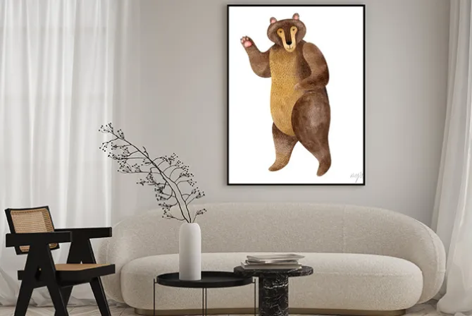 Plakat: Watercolor illustration with cute forest bear isolated on white