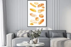 Plakat: Watercolor illustration of different buns and bread. isolated