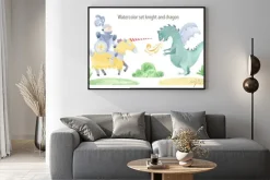 Plakat: Watercolor knight and dragon duel