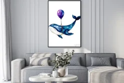 Plakat: Watercolor sketch blue whale. illustration isolated on white