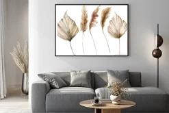 Plakat: Watercolor tropical set with dry palm leaves and pampas grass.