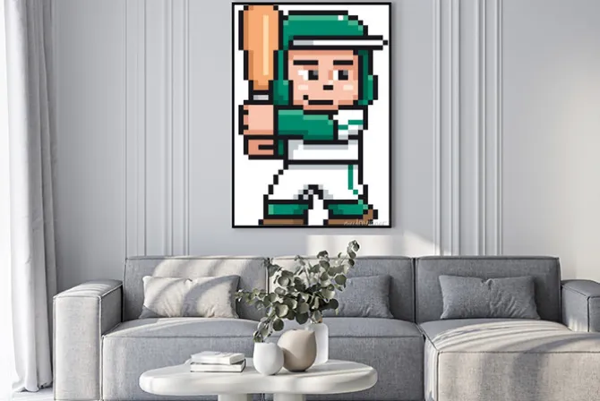 Plakat: Wektorowa ilustracja kreskówka gracz baseballa - piksla projekt