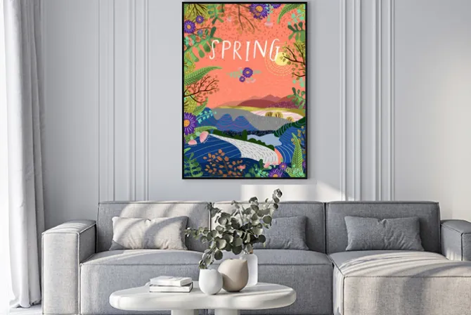 Plakat: Wektorowa śliczna ilustracja wiosna czas, piękny krajobraz z