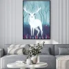 Plakat: White deer in a forest. colorful illustration portrait of beautiful