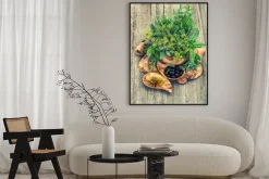 Plakat: Świeże zioła na drewnianym półmisku