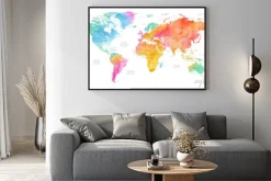 Plakat: Wielobarwna akwarelowa mapa świata