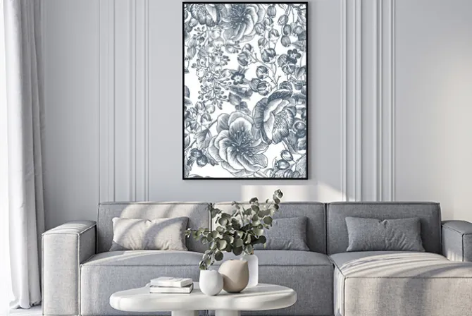 Plakat: Wild flowers blossom branch seamless pattern. vintage botanical