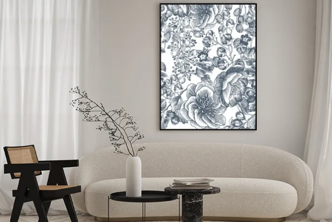 Plakat: Wild flowers blossom branch seamless pattern. vintage botanical