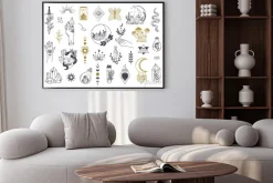 Plakat: Witch magic symbols. doodle esoteric, boho mystical hand drawn