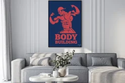 Plakat: Wizerunek kulturysty na granatowym tle