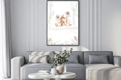 Plakat: Woodland watercolor cute animals baby deer. scandinavian cartoon
