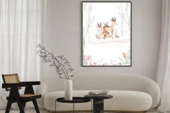 Plakat: Woodland watercolor cute animals baby deer. scandinavian cartoon