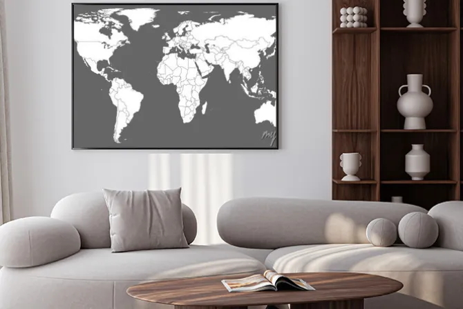 Plakat: World map vector. white similar world map blank vector on gray