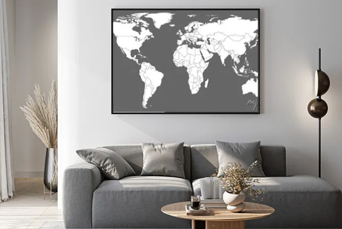 Plakat: World map vector. white similar world map blank vector on gray