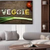 Plakat: Wort veggie aus verschieden belegten broten mit tomaten und fru