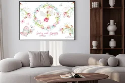 Plakat: Wróżka z kwiatami i ptakami