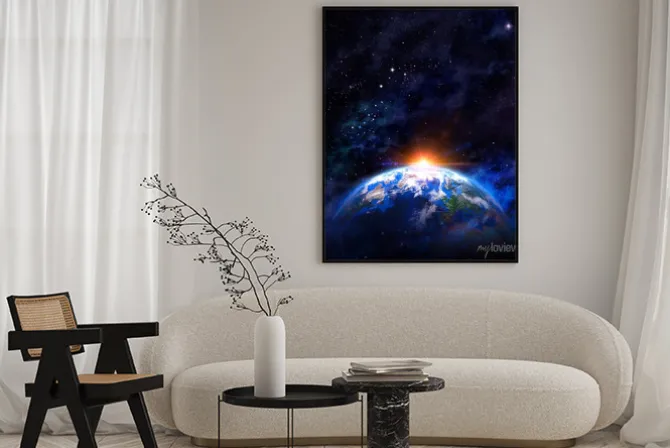 Plakat: Wschód słońca nad ziemi w przestrzeni kosmicznej