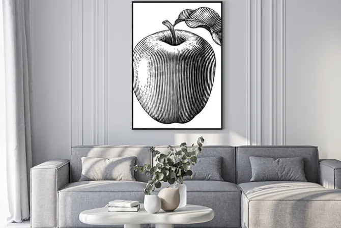 Plakat: Wygrawerowane ilustracją vector jabłoni