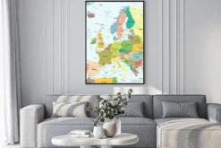 Plakat: Wykaz europejskich miast na mapie